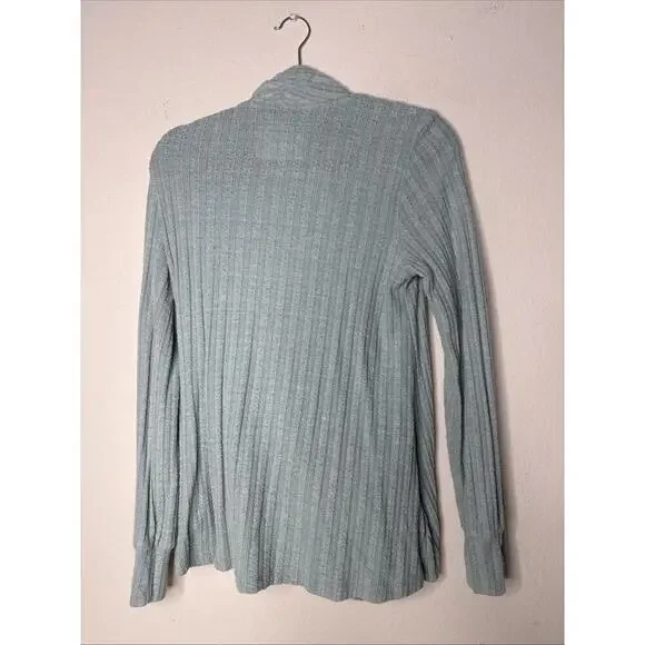 Maeve Anthropologie Sweater Wrap M Blue VNeck Fuzzy Cozy Texture Longsleeve Teal - Picture 3 of 6